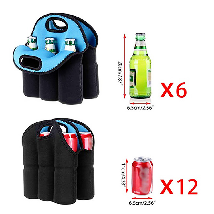 6 Pack Neoprene Beer Bottle Sleeve Carrier Cooler Koozies Holder Tote Bag 