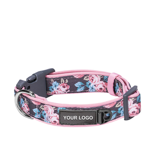 Rose Flower Print Neoprene Padded Dog Collar